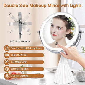 Home & LivingDouble Sided Makeup Mirror with 3 Color Lighting 10X Magnifying