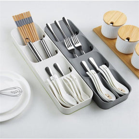 Compact Cutlery Organizer Kitchen Drawer Tray for Kitchen Drawer Holding Flatware Spoons Forks-Gray