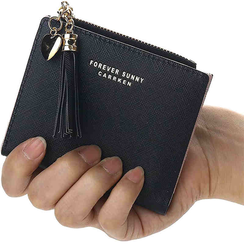Women Small Wallet RFID Bifold Compact Wallet-Black