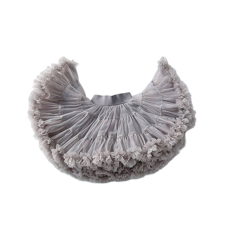 Toddler Girls Layered Tutu Skirt Solid Color Mesh Princess Ballet Dance Dress-LightGrey