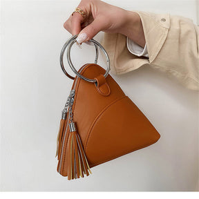 Women Cute Tassel Clutch PU Leather Triangle Bags-Brown