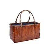 Retro Womens Bamboo Handbag Handmade Large Tote Bag Wicker Summer Straw Basket Bag-Dark Red