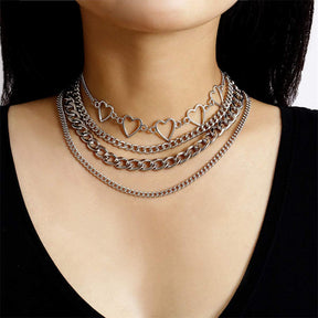 Simple Heart Layered Chunky Necklace for Women