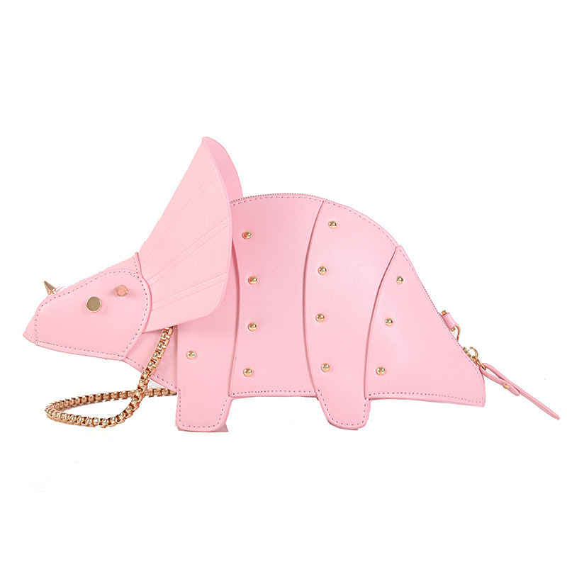 Dinosaur Shape Crossbody Shoulder Bag Women Pu Leather Rivet Chic Clutch-Pink