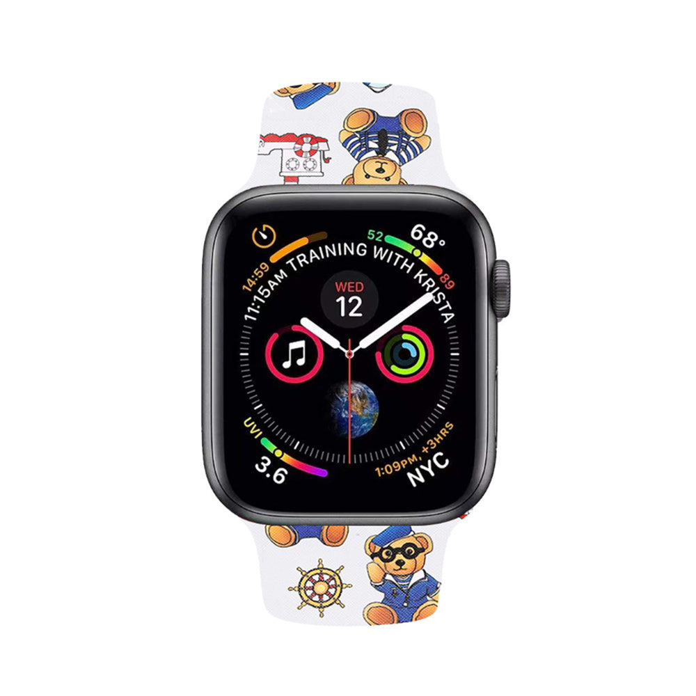 Color Printing Silicone Watch Band For Apple Watch SE/6/5/4/3/2/1(Bear)