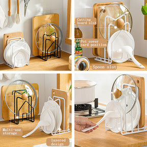 Cutting Board Holder Draining Multi-functional Pot Lid Organizer-White