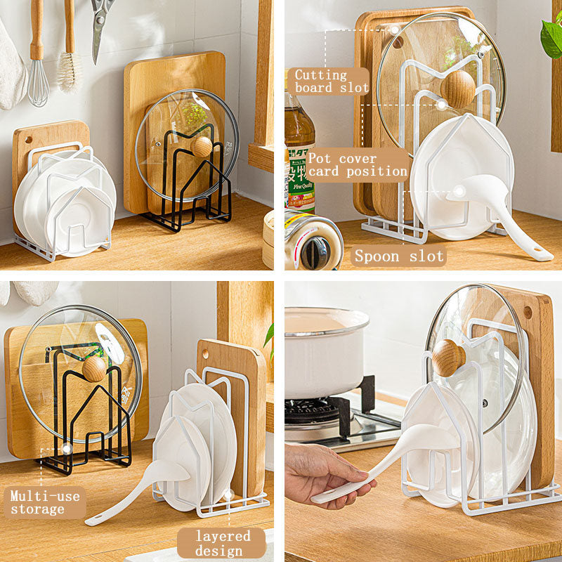 Cutting Board Holder Draining Multi-functional Pot Lid Organizer-White