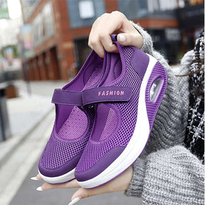 Women Casual Air Cushion Sneakers Velcro Mary Jane Shoes-Purple