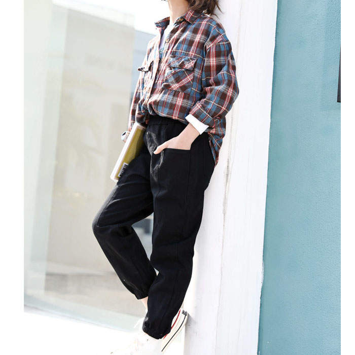 Girls Joggers Long Pants Pockets Outdoor Casual Trousers Big Pocket-Black