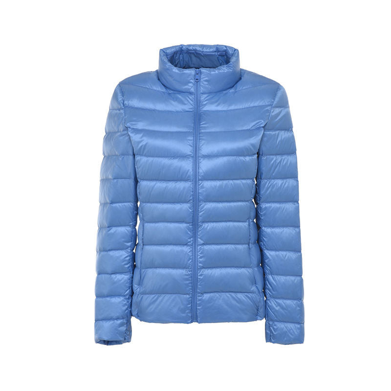 Lookbook Womens Lightweight Puffer Jacket Winter Stand Collar Short Coat--Color Blue