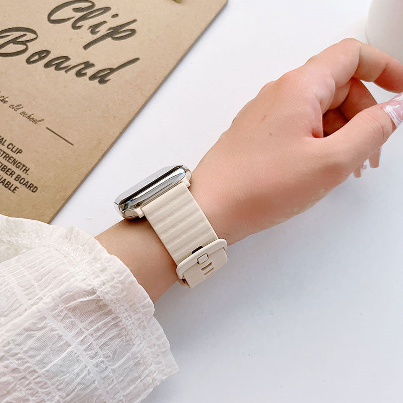Silicone Wave Pattern Watch Band Compatible with Apple Watch- Beige