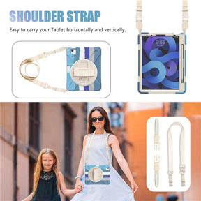 iPad Case With Pencil Stand+Rotating Stand+Shoulder Strap For iPad 10.9 inch Air4-Blue