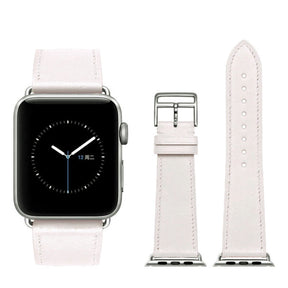 Genuine Leather Replacement Watch Band For iWatch Series SE/6/5/4/3/2/1-White