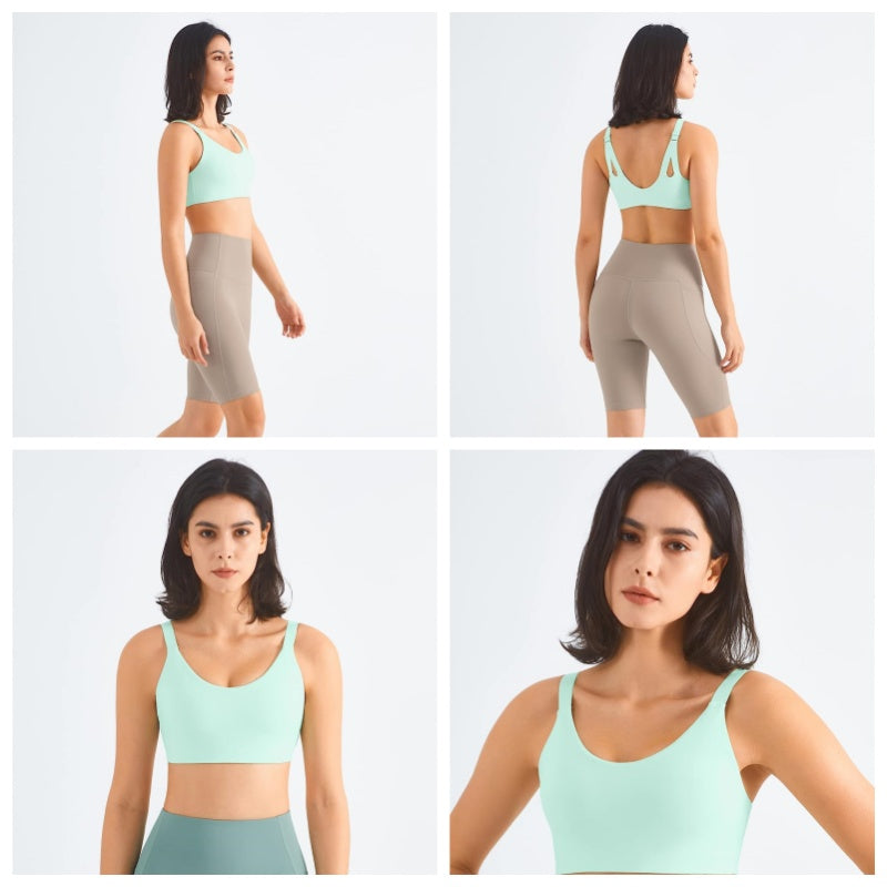 Adjustable Straps Sports Bra High Support Yoga Crop Tank Tops-Green