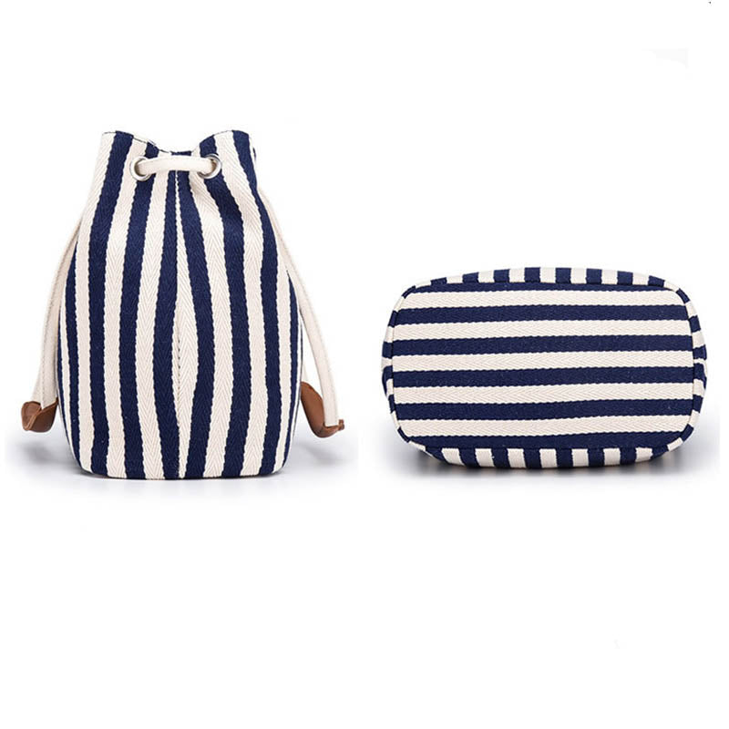 Womens Canvas Shoulder Bag Commuter Stripes Handbags-Blue