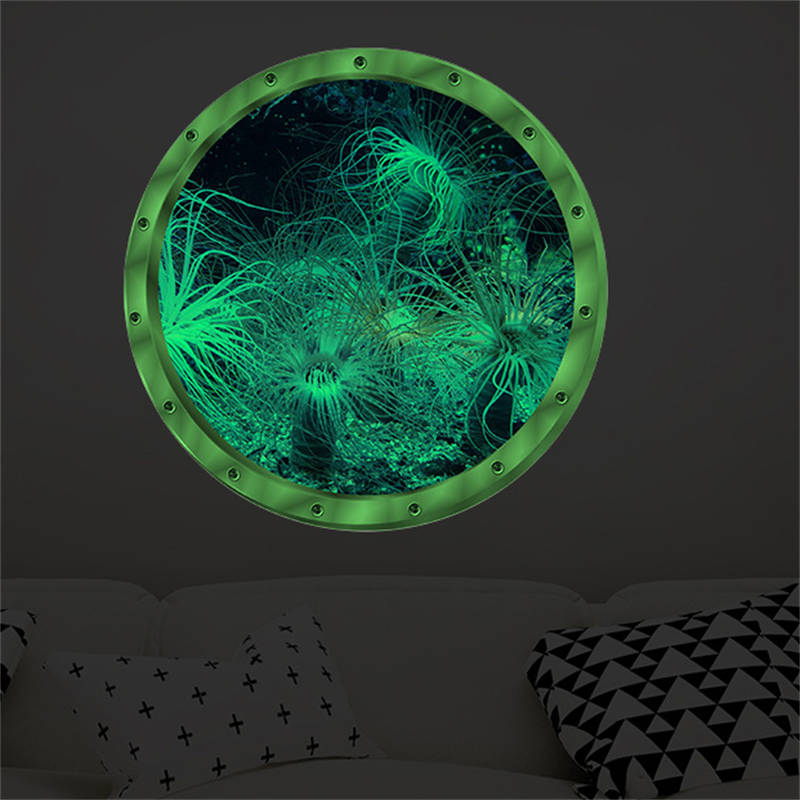 Creative Removable Glow in The Dark Ocean View Wall Decals Coral Submarine Window Wall Sticker