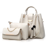 3Pcs Women Fashion Handbags Wallet Tote Bag Shoulder Bag Set-White