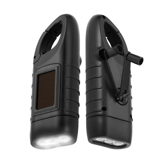 2 Pcs Hand Crank Solar Powered Flashlight Emergency Rechargeable LED Flashlight-Black