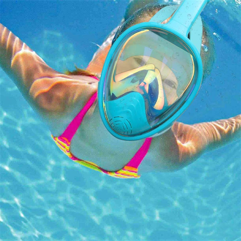 Kids Snorkel Mask Full Face with Camera Mount 180 Degree Panoramic View Snorkeling Set-Blue