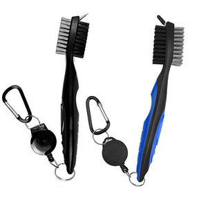 2Pcs Golf Club Brush Groove Cleaner with Retractable Zip-line Carabiner-Blue Black