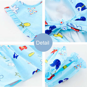 Baby Girl Waterproof Dress Bibs With 2 sleeves Covers-Light Blue Hot Air Balloon