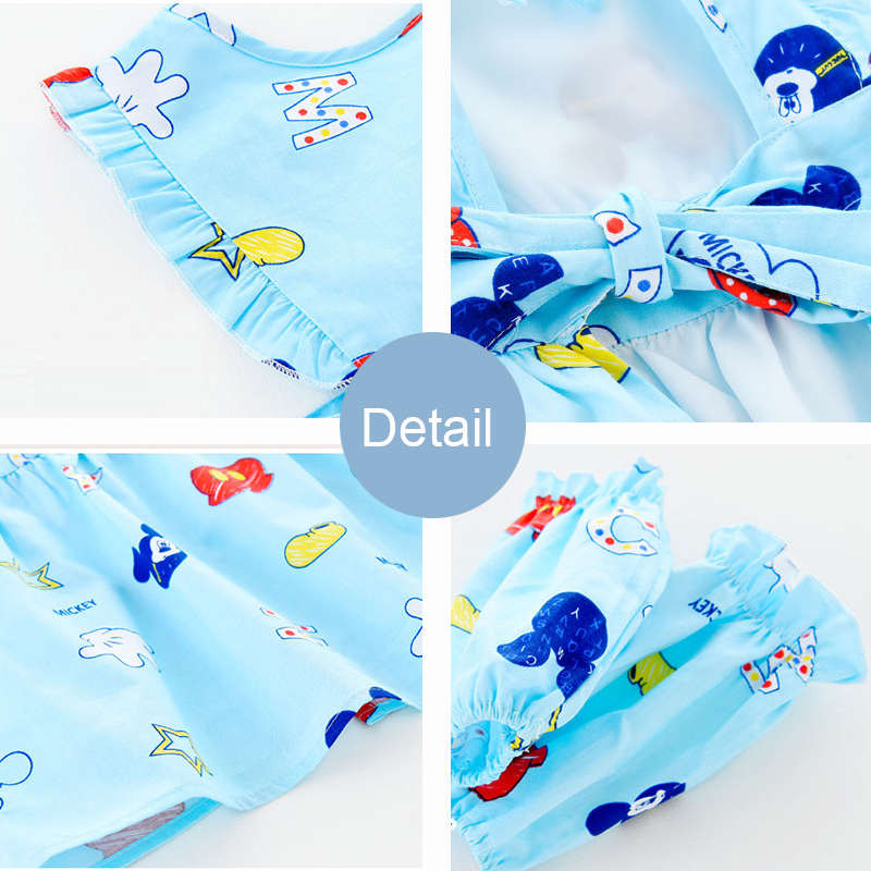 Baby Girl Waterproof Dress Bibs With 2 sleeves Covers-Blue Flower Bear