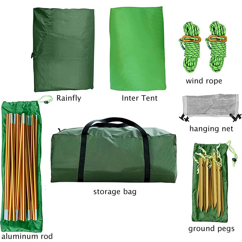 Camping Tent Waterproof Ultralight Backpacking Double Layer Tent Easy Set Up-Green