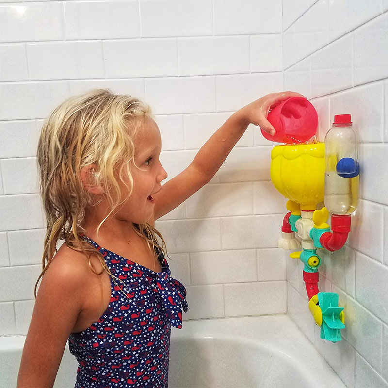 Toddler Bath Toys Rotating Water Spray Pipe Building Blocks for Ages 4-8 Years