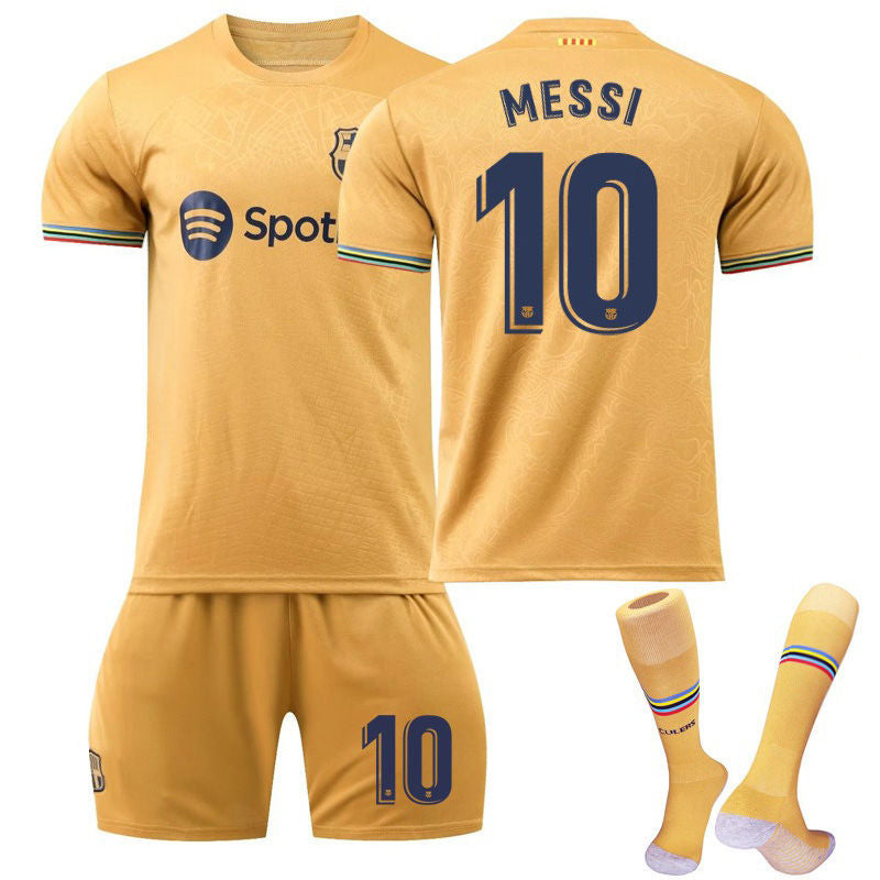 MESSI #10 Barca Away Jersey 2022/23 Soccer Jersey Kit Football T-shirt Set For Adult Kids