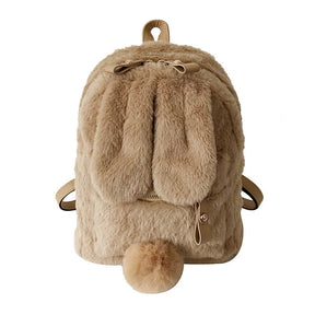 Women Cute Rabbit Ears Backpack Fluffy School Bag Satchel-Yellow