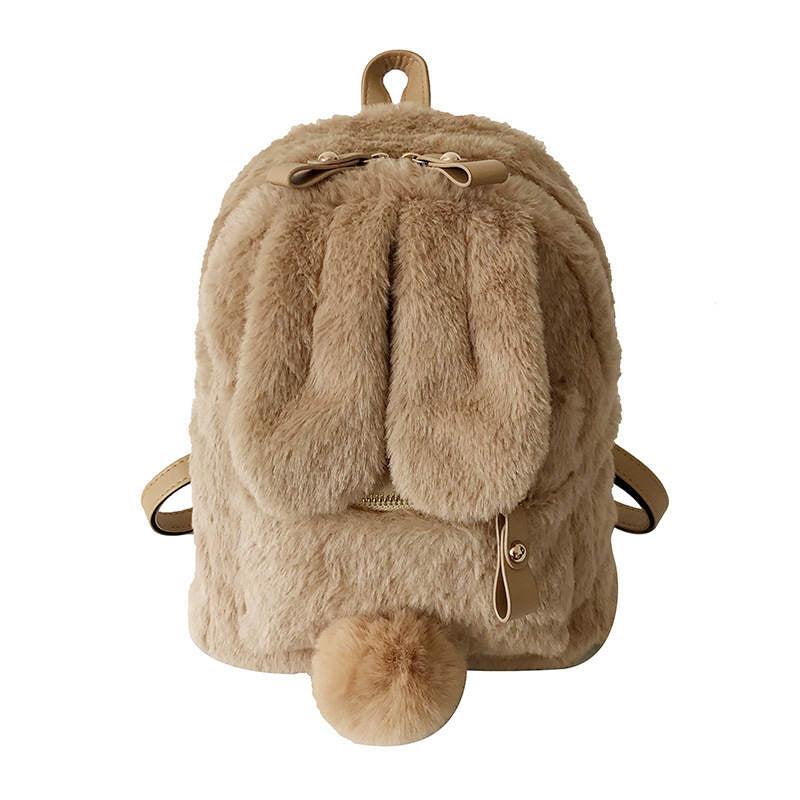 Women Cute Rabbit Ears Backpack Fluffy School Bag Satchel-Yellow