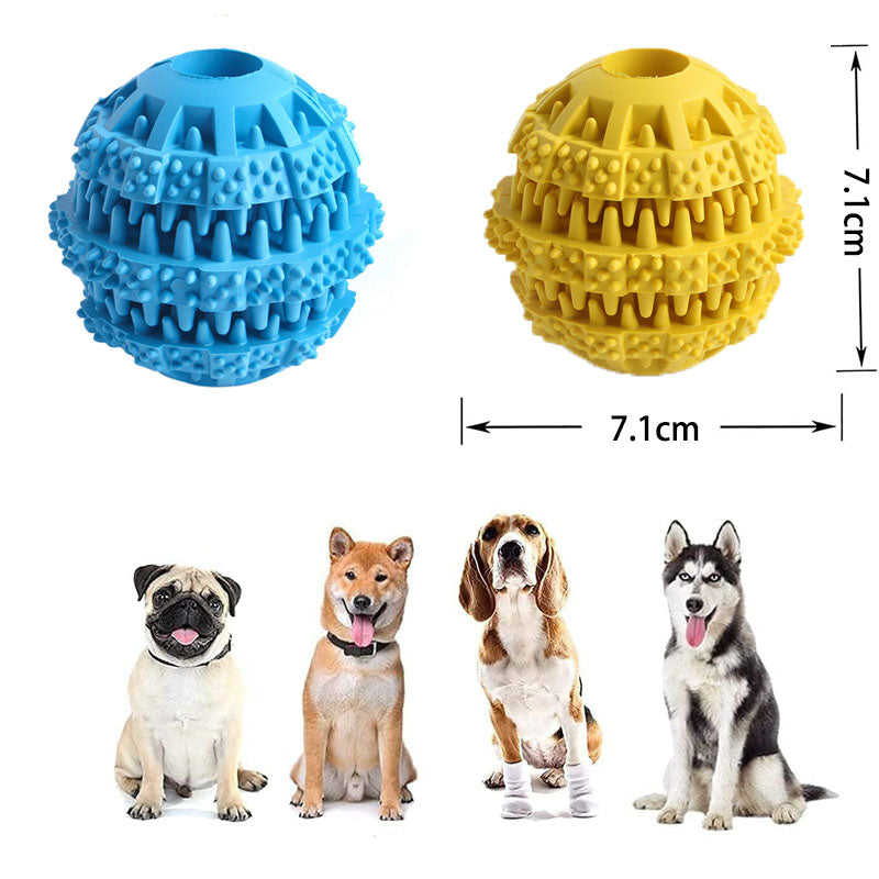 2 Packs Teething Toys for Small Medium Dog 360¡ãCleaning Durable Chew Toys Rubber Ball-YellowBlue