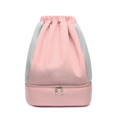 Womens Drawstring Bag Large Wet and Dry Separation Backpack-Pink