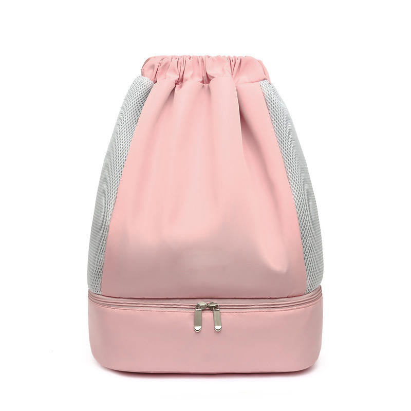 Womens Drawstring Bag Large Wet and Dry Separation Backpack-Pink