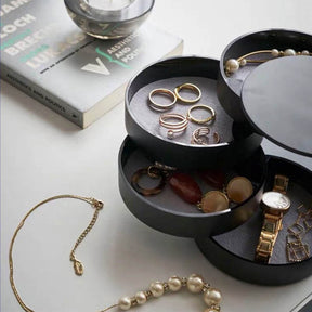 Earring Holder Simple 4-Layer Rotating Travel Jewelry Box-Black