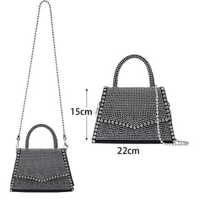 Glitter Rhinestone Crossbody Evening Bag Fashion Crystal Top Handle Bags for Women-Silver