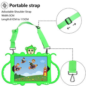 Monkey iPad Case+Neck Strap Cartoon Kids Anti-fall Protective Cover For Samsung Galaxy Tab A7 10.5inch T500/T505/T507 2020-Green
