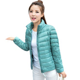 Lookbook Womens Lightweight Puffer Jacket Winter Stand Collar Short Coat-Pink Blue