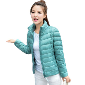 Lookbook Womens Lightweight Puffer Jacket Winter Stand Collar Short Coat-Pink Blue