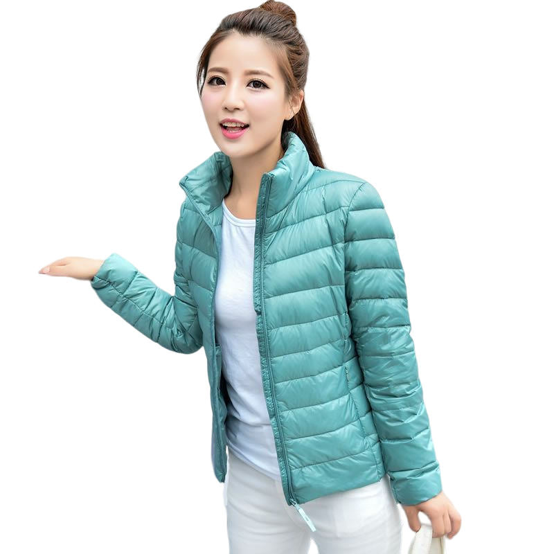 Lookbook Womens Lightweight Puffer Jacket Winter Stand Collar Short Coat-Pink Blue