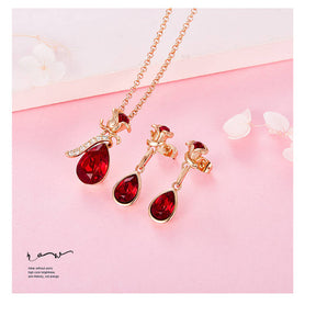 Rose Crystal Necklace and Earrings Set for Mom Wife-GoldRed