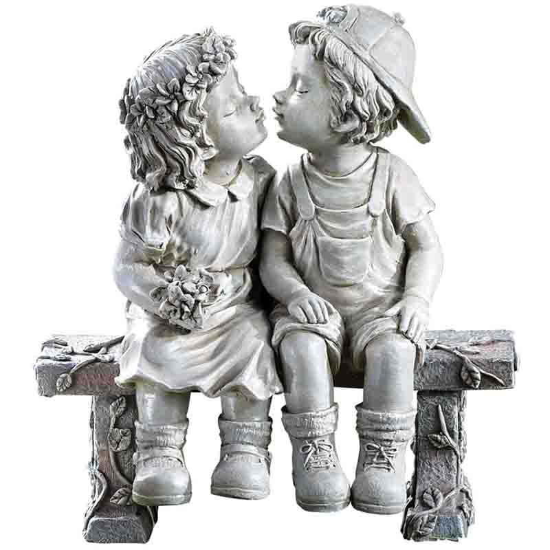 Garden Child Kisses Statue First Kiss Puppy Love Kissing Couple Garden Sculpture