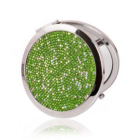 Rhinestone Magnifying Compact Makeup Mirror 2X/1X Mirror-Green