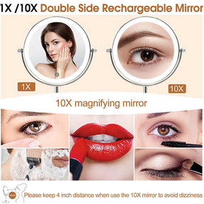 Double Sided Makeup Mirror with 3 Color Lighting 10X Magnifying