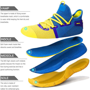 Boys Basketball Shoes Non-Slip Girls Sneakers Durable Kids Running Shoes-YellowBlue