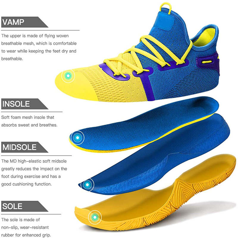 Boys Basketball Shoes Non-Slip Girls Sneakers Durable Kids Running Shoes-YellowBlue