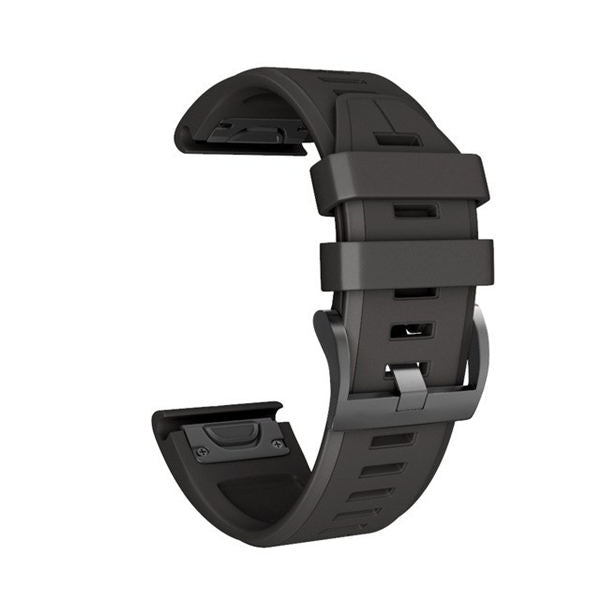 22mm 26mm Sport Silicone Watchband For Garmin Fenix  5Plus/5X Plus Easy Fit Quick Release Starp Black Steel Buckle-Black