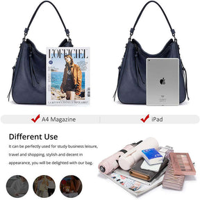 Handbags for Women Large Designer Ladies Hobo bag Bucket Purse Faux Leather-Darkblue