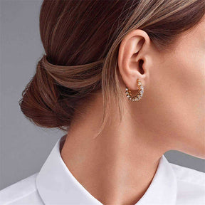 Zircon Lacework Small Hoop Earrings for Women Girls-Gold