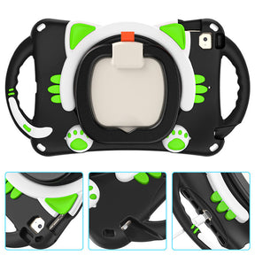 CatB Silicone Case For iPad Mini 5 4 3 2 1 Shockproof Shoulder Strap Handle Stand-Black Green